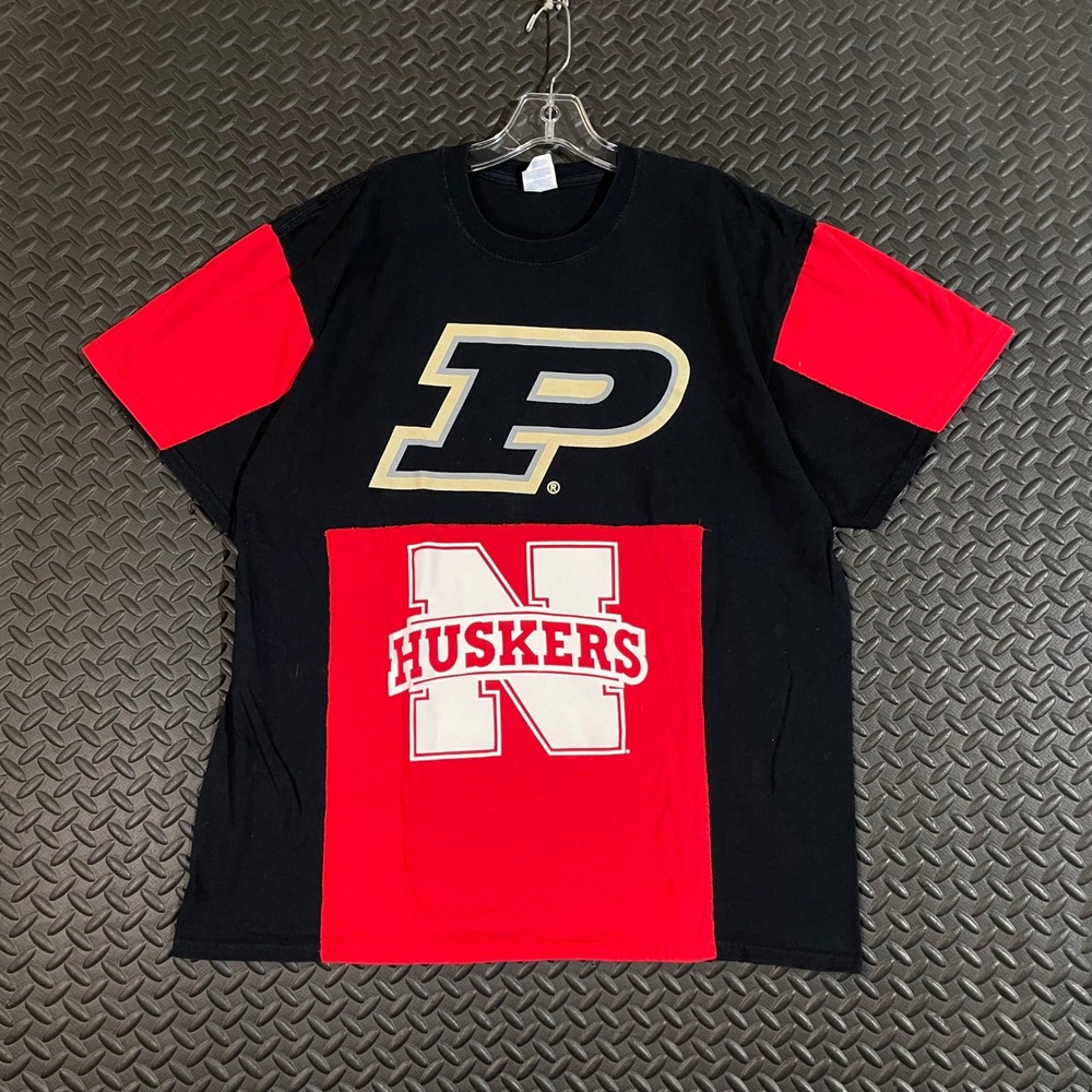Purdue Boilermakers Nebraska Huskers Patchwork‎ College T-Shirt Men XL Black Red